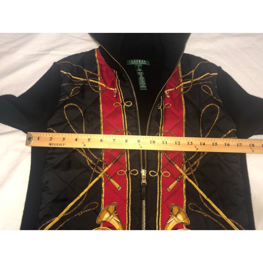 Ralph Lauren Sweater Size M Black Red Zip Front Equestrian Silk Old Money RLR - Picture 6 of 8